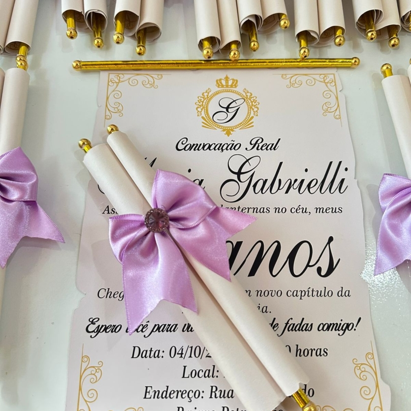 Convites Pergaminho com laços (30 unidades)